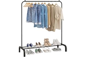 UDEAR Clothing Rack Portable Single Rod Garment Rack Multi-Functional Hanger for Bedroom,Black