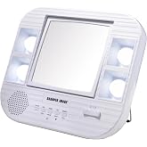JERDON Lighted Makeup Mirror with 5X Magnification - White - J1025 | Two-Sided 5.75" x 5.5" Square, Bluetooth, Multiple Light Settings