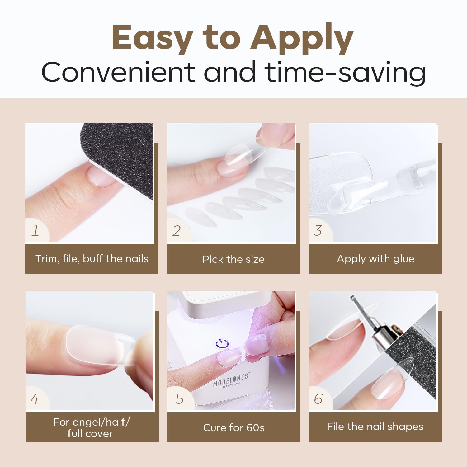 modelones Medium Almond Nail Tips, Pre-shaped Soft Gel Tips Fake Nails False Acrylic Clear Full Cover Press on Extension Kit Gel Manicure DIY at Home 216PCS 12Sizes - Image 9