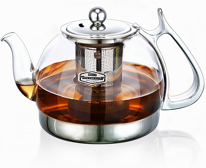Clear Glass Heat Resistant Infuser Teapot Induction Cooker Kettle Tea