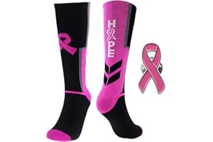 CHEROO Set of Sports Breast Cancer Awareness Pink Ribbon Socks & Lapel Pin