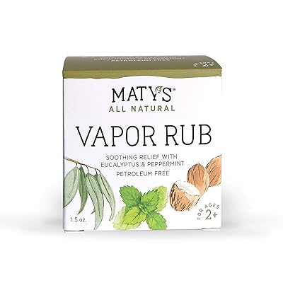 Maty's All Natural Vapor Rub, 1.5 Oz Jar, Pure Natural Chest Rub, Petroleum Free, Soothes &amp; Relieves Cold Symptoms Like Cough &amp; Congestion