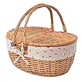 Wicker Picnic Basket with Lid and Handle Sturdy