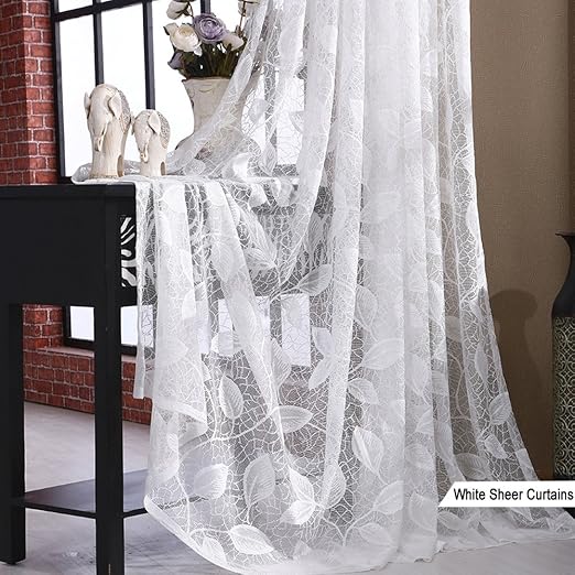 Amazon Com White Sheer Curtains Leaf Voile Anady 2 Panel White