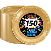 WELLIFE Gold Party Plates 9 Inch -150 Count, Disposable Plastic Dinner Plates for Party Dessert Cake Wedding Engagement Birthday