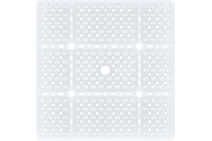 XIYUNTE Large Square Shower Mat Non Slip - 27 x 27 Inches Non Slip Shower Mats for Inside Shower, Square Shower Floor Mat with Suction Cups and Drain Holes, Machine Washable, Clear