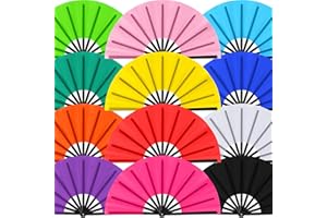 Blulu 12 Pcs Large Folding Fans for Line Dancing 13 Inch Boots on the Ground Fans for Line Dancing for Women Men Big Silk Clack Popping Make Loud Sounds for Edm Music Party Decorations (Classic Color)