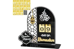 Ramadan Advent Calendar - Acrylic Eid Mubarak DIY Countdown Calendars for Decoration - Craft Ornament Ramadan Gift (Black-203