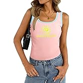 Sunshine Tank Tops for Women Beach Crop Tank Summer Sleeveless Shirts Hawaii Vacation Vest Casual Graphic Ribbed Tee Top
