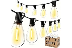Outdoor String Lights 200FT LED Patio Lights Ultra Long Waterproof with 60+2 Edison Shatterproof S11 LED Bulbs,2700K Outside 