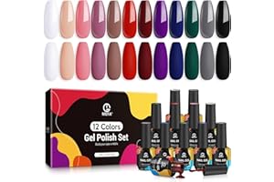 MEFA Gel Nail Polish Set, 12 Colors Classic Gel Polish Set White Black Red Nail Polish Soak Off Nude Brown Blue Green Popular Nail Polish Starter Kit All Seasons Nail Art Manicure DIY Salon Home Gifts