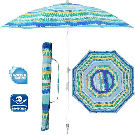 Amazon Com Snail 7 Foot Sun Ray Protection Upf80 Beach Umbrella Portable Beach Umbrella With Sand Anchor Carrying Bag Sturdy Pole And Thicker Fiberglass Ribs For High Wind Resistance Garden