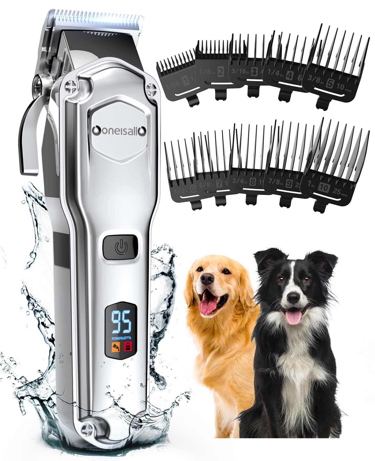 oneisall Dog Clippers for Grooming for Thick Heavy Coats/Low Noise Rechargeable Cordless Pet Shaver with Stainless Steel Blade/Waterproof Dog Shaver for Dogs Pets and Animals