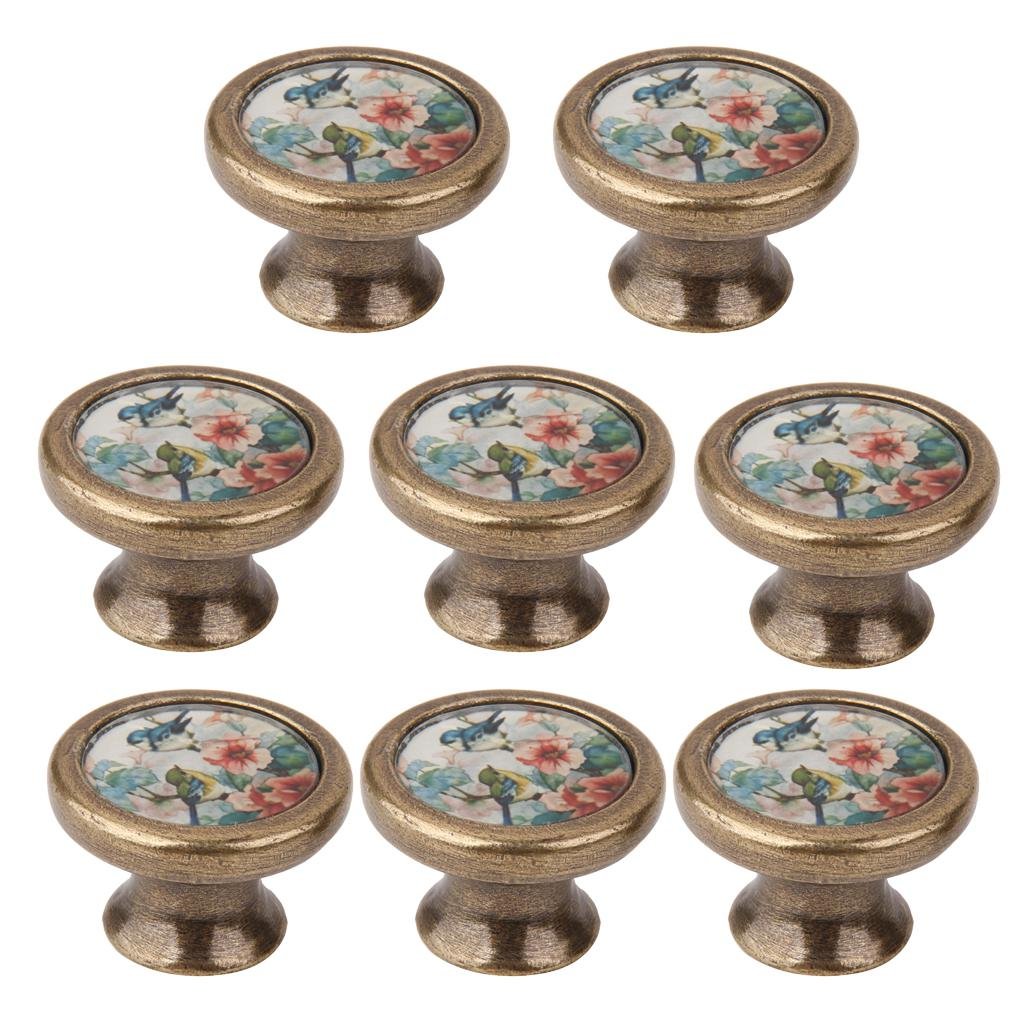 LOVIVER 8X Ceramic Cabinet Knobs,Closet Door Handles,Handmade Vintage Pull Handle Cupboard Door Knobs for Office Desks Drawer Kitchen (B)