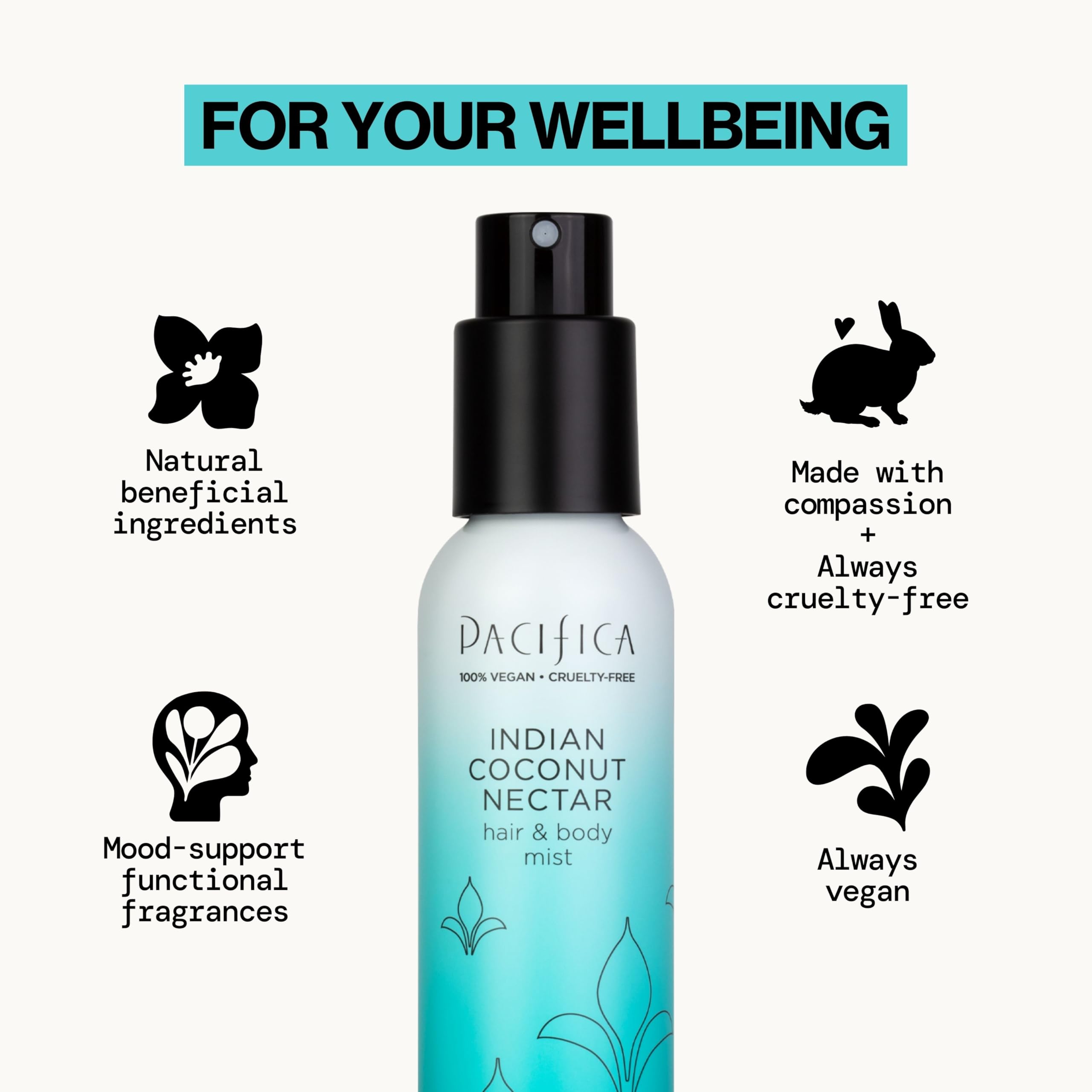Pacifica Indian Coconut Nectar Hair Mist Perfume & Full Body Spray for Women - Body Mist Fragrance w/Tiare, Sugar, Vanilla, Almond & Amber Clean Beauty Alcohol-Free, Vegan & Cruelty-Free, 5 Oz