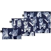 LOQI RED POPPY BEE Cats Recycled Zip Pockets, Travel Pouches