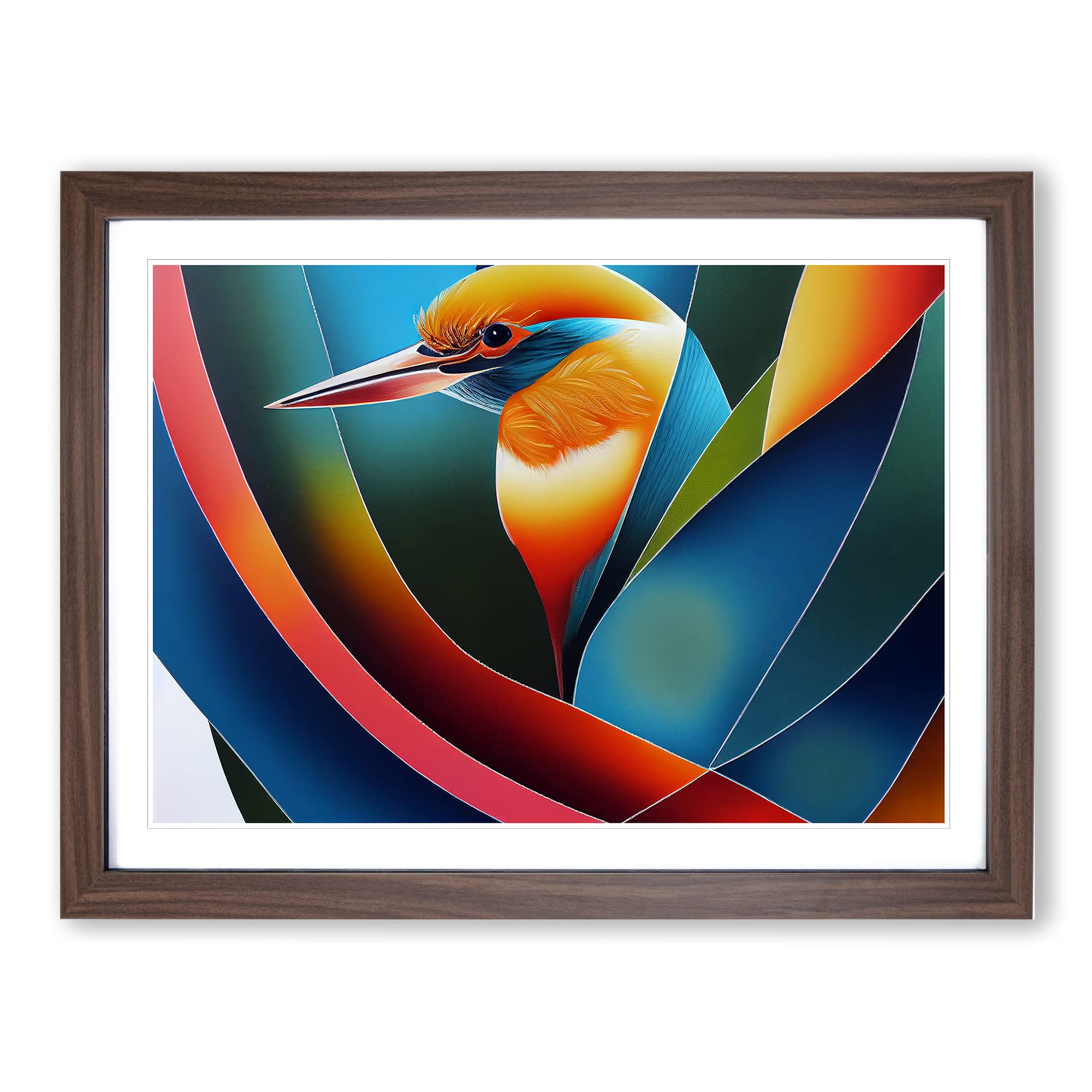 Legendary Kingfisher Bird Abstract Framed Print | A4 Walnut Framed Wall Art | Ready to Hang | Abstract Fantasy Picture | Living Room Bedroom Lounge Office
