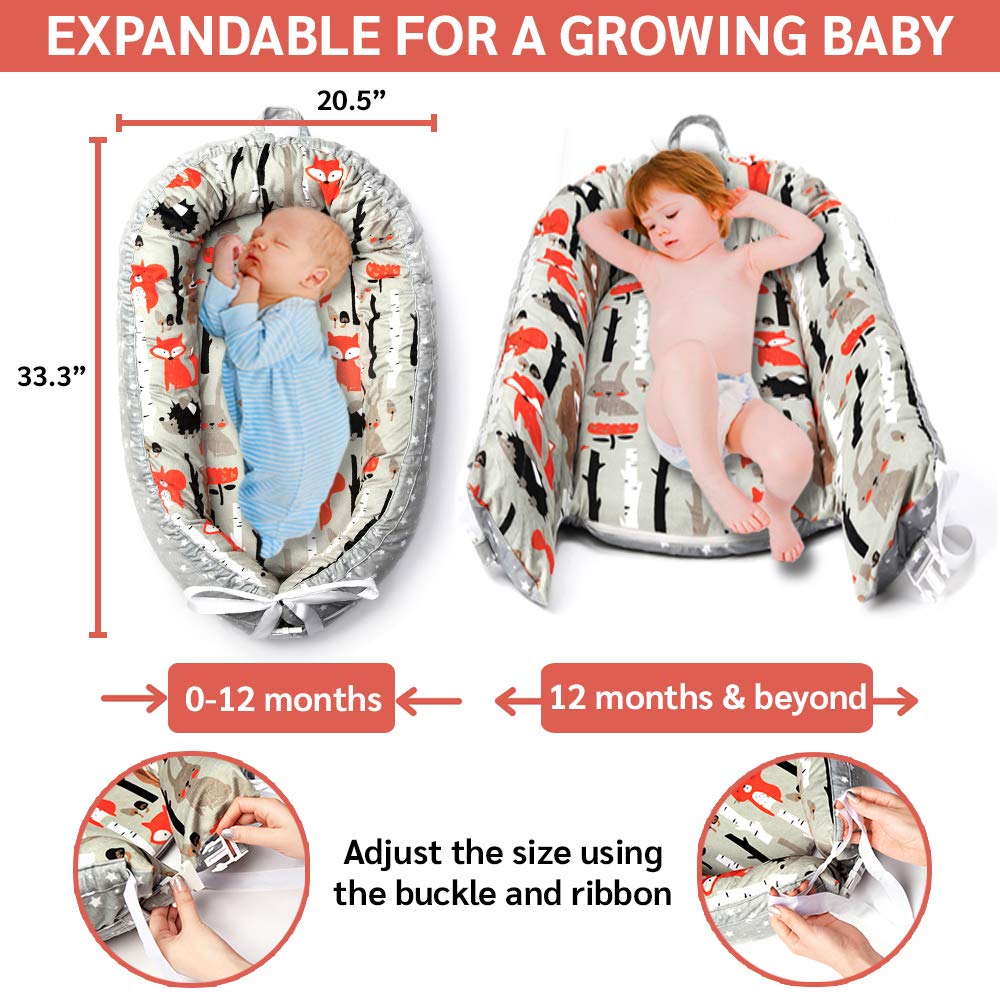 Coco&Lan Baby Lounger, Soft and Breathable Newborn Lounger, Reversible Baby Nest Sleeper, Newborn Lounger Pillow, Portable Baby Cosleeper, Baby Lounger Nest for Travel & Napping: Baby