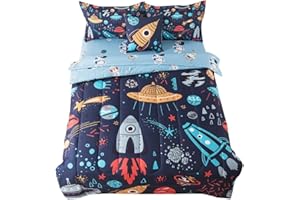 ADASMILE A & S Kids Twin Space Bedding Set 6 Pieces 3D Rocket Plants Comforter for Boys Girls Teens Galaxy Bed in A Bag with Astronaut Sheets and Pillowcases All Season Home Decor