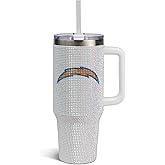 The Memory Company Officially Licensed NFL 40oz Stainless Steel Tumbler - Double Wall Insulated Travel Cup with Handle and Straw Lid - Crystal Rhinestone Design