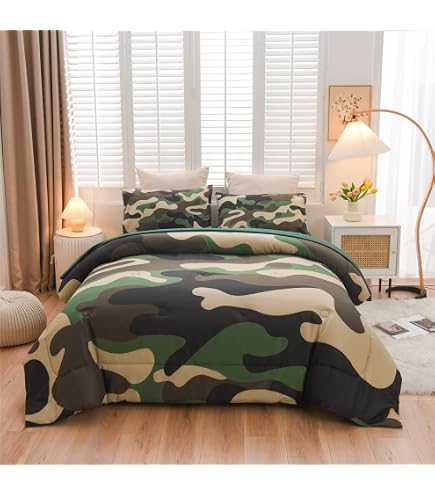 HOSIMA Parure de lit avec 2 taies d'oreiller pour grand lit, motif camouflage de chasse au cerf pour décoration de chambre, pour garçons, adolescents et filles, pour grand lit HOSIMA Parure de lit avec 2 taies d'oreiller pour grand lit, motif camouflage de chasse au cerf pour décoration de chambre, pour garçons, adolescents et filles, pour grand lit