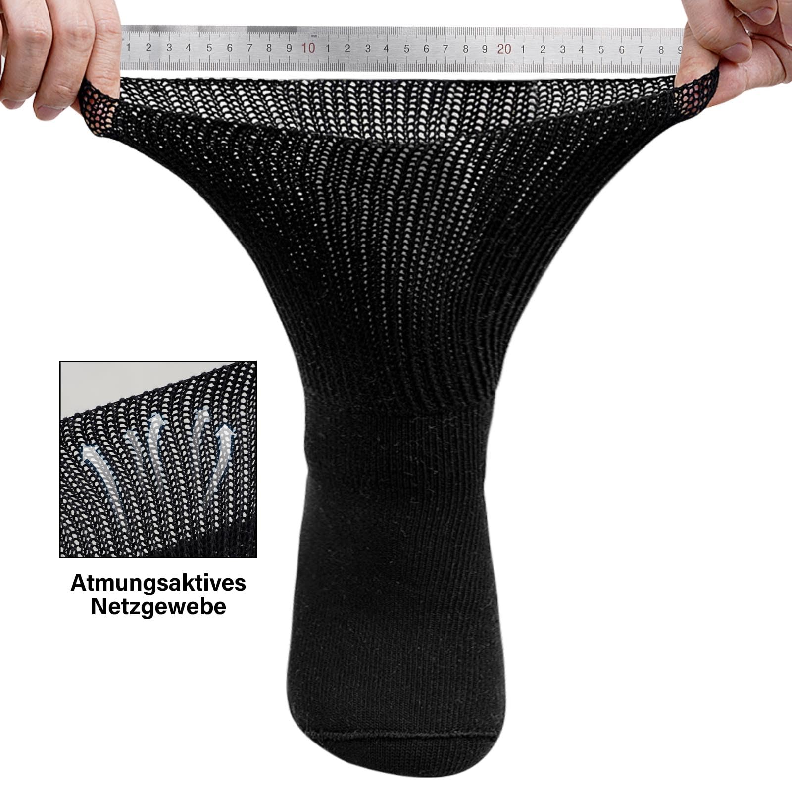 LOFIR Diabetiker Socken Herren Damen: Diabetikersocken Ohne Gummibund Baumwolle Herren ABS Socken Extra Breiter Gürtel Ohne Naht Antirutsch StopperSocken für Geschwollene Füße Schwarz 3 Paare 39-46 3