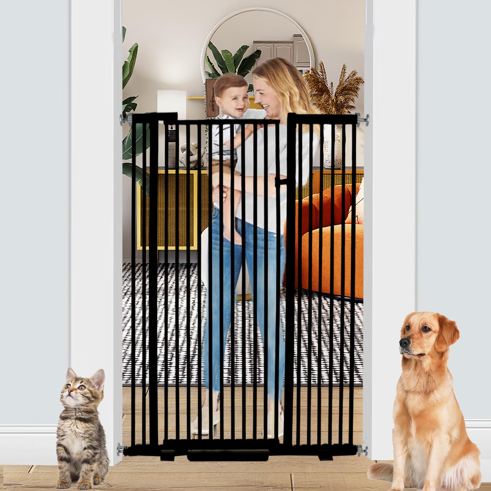 Photo 1 of 55.1 Inch Tall Baby Gate Auto Close Dog Gate Adjustable 29.92"- 48.03" Wide Pressure Mounted Walk Through Swing Pet Gate for Doorways (Black, 29.92"- 48.03")