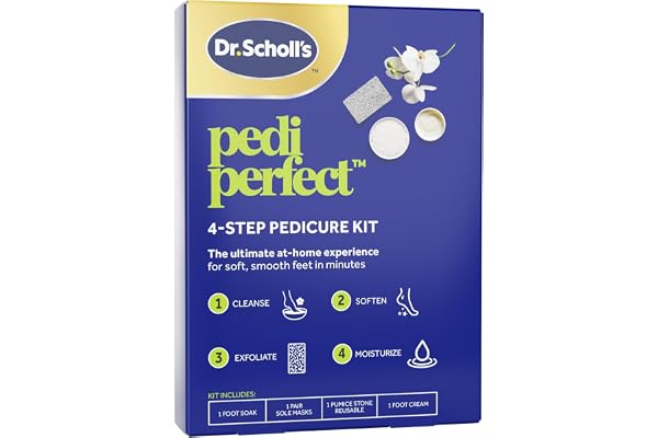 Dr. SchollÃ¢â‚¬â„¢s Pedi Perfect 4-in-1 Pedicure Kit - The Ultimate at-Home Spa Pedicure Experience, Foot Soak, Exfoliating Mask, Moisturizing Cream, Pumice Stone Callus Remover, Soft Smooth Feet in Minutes