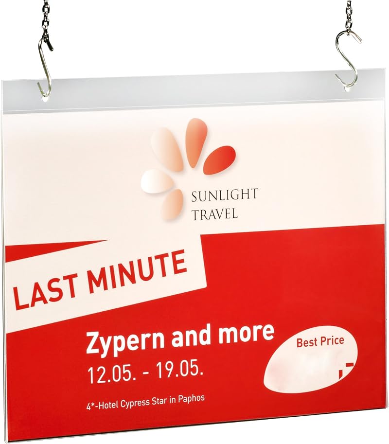 Sigel TA241 A4 Landscape Acrylic Hanging Sign Holder Double Sided Display