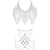 Connie Cloris Women's Sexy Body Chain Suit Fashion Halter Bra Chain Body Jewelry (206-C-Silver color), Gold color Silver color Black color