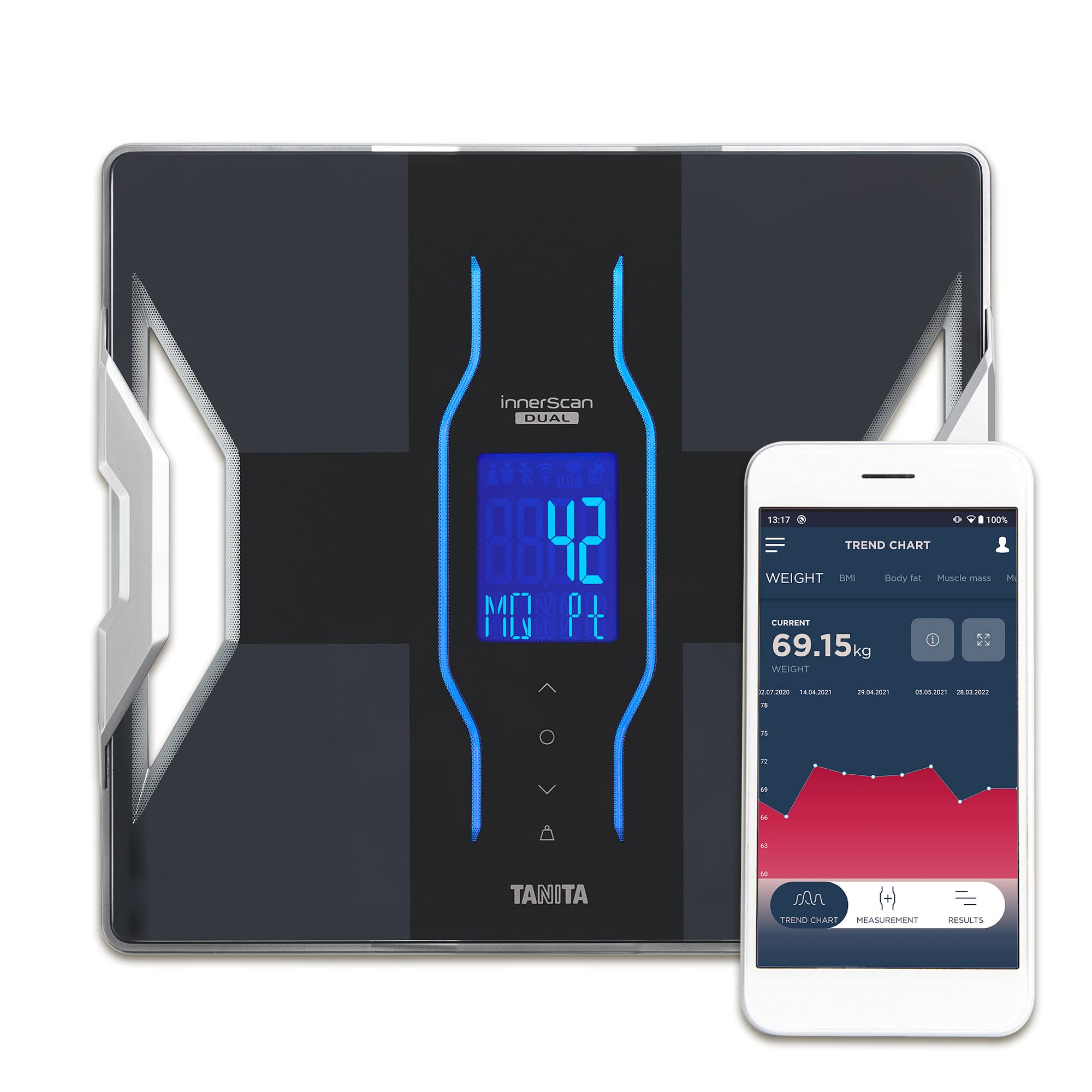 TANITA RD-953 Smart Body Composition Scales | Advanced Digital Bathroom Scales with Bluetooth App, Dual Frequency Accuracy, 11 Health Metrics & Unique Muscle Quality Score | Black