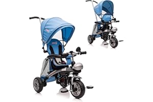 Luibas Baby Tricycle 6 in 1, Baby Trike with Removable Canopy Rotatable Seat, Toddler Bike with EVA Tire Adjustable Push Handle 3-Point Safety Harnesss Storage Pouch Basket,Blue