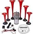 FARBIN Musical Horn 6 Trumpet Music Sound Air Horn with Compressor Play Godfather Melody Red 12V 150db for Train Truck Car Boat RV UTV Motorcycle (Godfather Kit)
