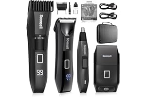 Soonsell Manscape Beard Trimmer for Men,IPX7 Waterproof 4 in 1 Men's Grooming Kit,Ball Shaver,Nose Hair Clippers,Electric Razor,Hair Clippers for Men,LED Display,Wet/Dry Trimmer