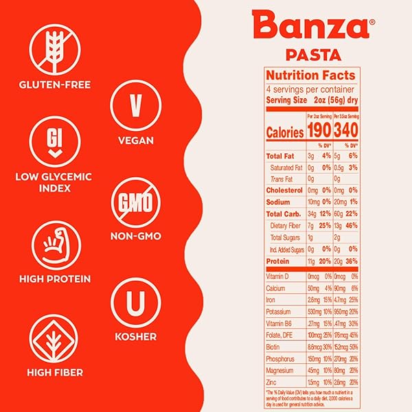 BANZA ROTINI PASTA FROM CHICKPEAS – GLUTEN FREE, HIGH PROTEIN, AND LOWER CARB PROTEIN ROTINI CHICKPEA PASTA – 8OZ