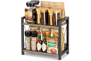 ANBOXIT Counter Coffee Bar Organizer, Coffee Station Organizer for Countertop, Wooden Kitchen Counter Organizer, 2 Tier Counter Spice Rack, Small Shelf Organizer for Kitchen, Office, Home - Grey