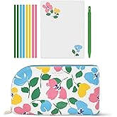 kate spade new york Desk Essentials Vegan Leather Pouch Set with Pen, Notepad, and Highlighter Tape Strips (Painterly Bouquet)