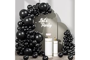 FOTIOMRG 110pcs Black Balloon Garland Arch Kit, 18 12 10 5 inch Black Latex Balloons Different Sizes Pack for Birthday Graduation Baby Shower Father's Day Party Decorations