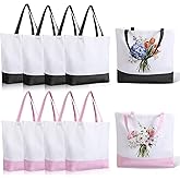 Oqqlin 8 Pcs Large Canvas Tote Bags Bulk, Reusable Sublimation Bags with Handle Cotton Blank Washable Grocery Shopping Bag for DIY Crafting, Shopping, Travel, Birthday Gifts (Pink/Black)