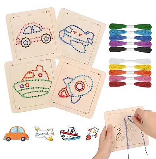 Plliocse Threading Toys, Wooden Lacing Dinosaur Toys, Children's Lacing and Tracing Toys, Cute Threading Toy Game for Preschoolers, 3 4 5 6 Years Old Boys & Girls (Traffic)