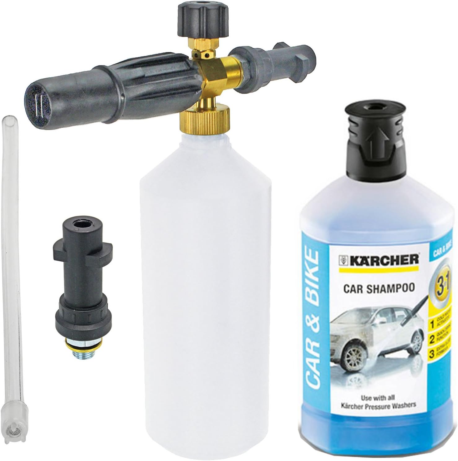 SPARES2GO 1L Adjustable Snow Foam Spray Nozzle Bottle + 3in1 Karcher
