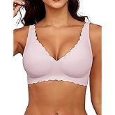 Xcutting Women's No Underwire Wireless Bras Seamless Full Coverage Support Scalloped Wave Padded Bralette Daily Wear