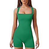 YIOIOIO Women's Workout Seamless Romper Yoga Ribbed Bodycon One Piece Square Neck Shorts Jumpsuit