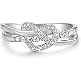 Nisgoin 925 Sterling Silver Mother Daughter Knot Ring Heart Promise Rings for Women Size 5-10 Mothers Day Jewelry Gift for Mom/Grandma/Daughter/Wife/Her