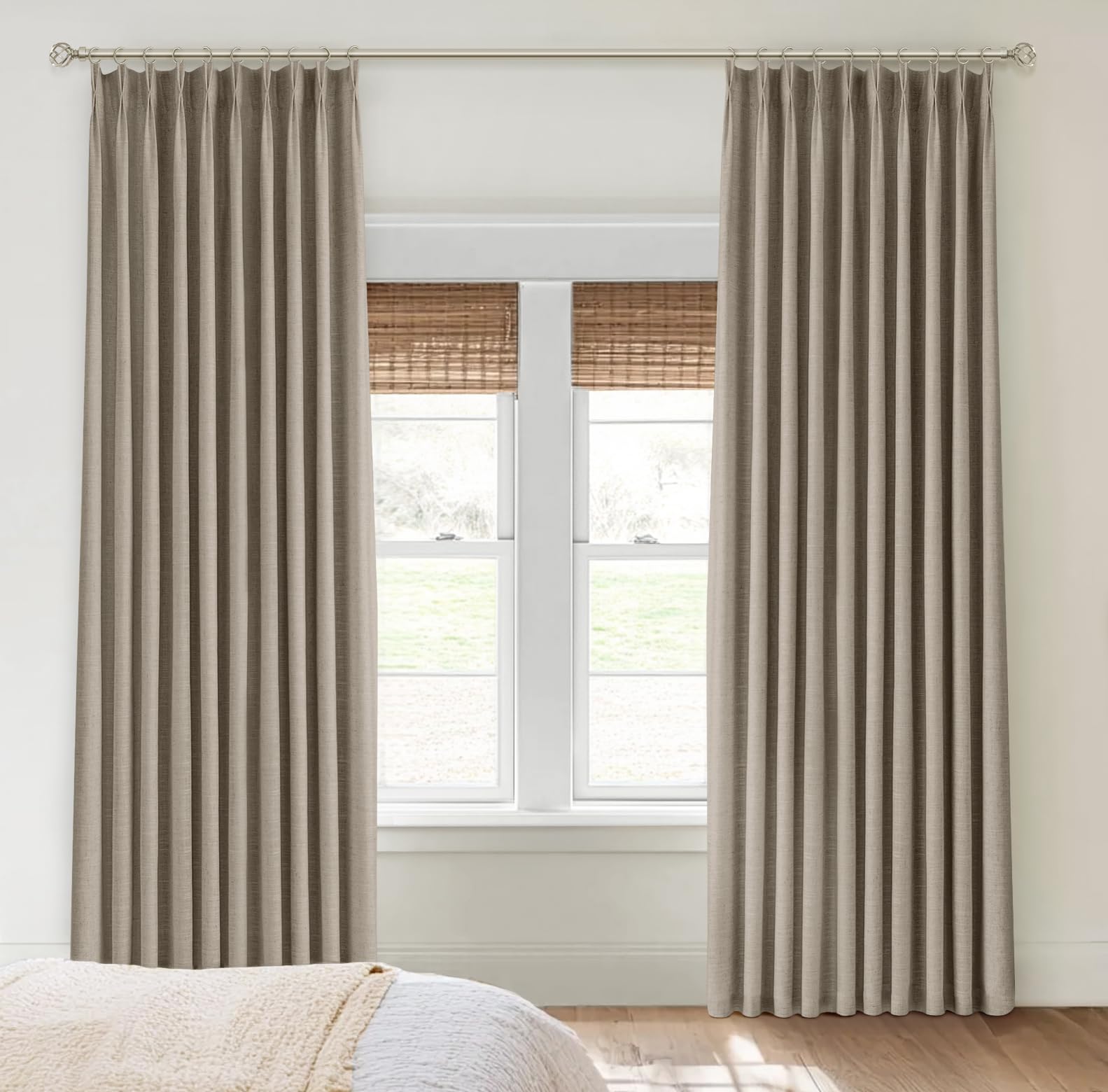100% Blackout Shield Linen Pinch Pleated Curtains Blackout, Curtains ...