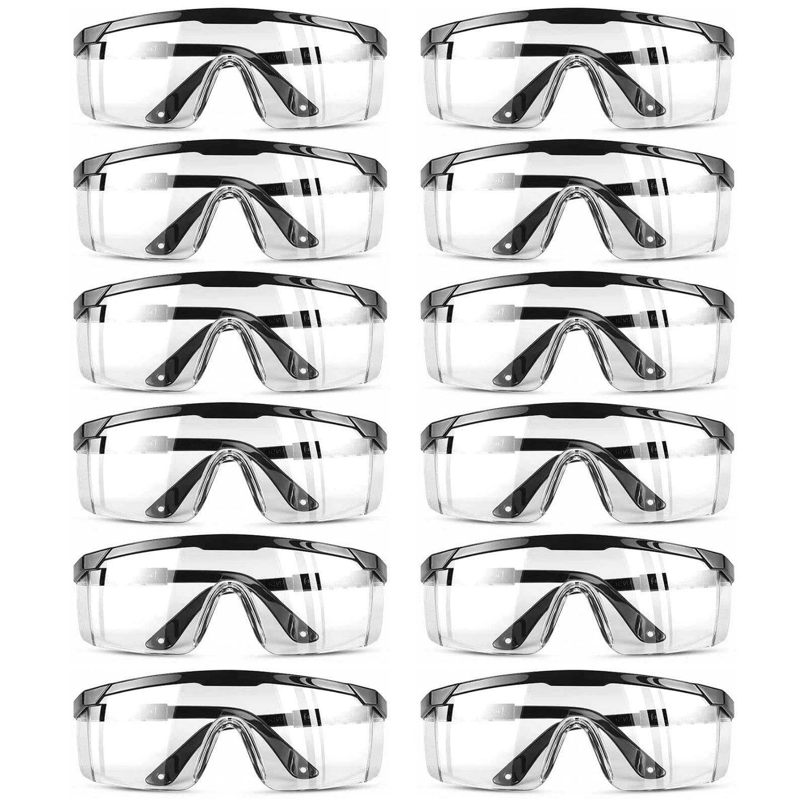 Jicyor 12 Pack Safety Glasses Scratch Resistant Antifog Impact Resistant Protective Glasses Safe Fit Adjustable Workplace Goggles with Scratch Resistant Lenses Blue for Construction Laboratory