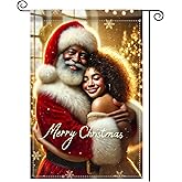 Nuxovilar Winter Garden Flag 12x18 Inch - Santa & Lady Hug “Merry Christmas” Scene Decorative Flag - Double - Sided Polyester, Fade Resistant for outdoor holiday decorations