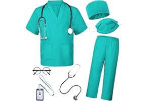 BOMLY Doctor Costume for Kids 7Pcs Toddler Nurse Scrubs Set With Halloween Dress Up Costumes for Boys and Girls Ages 3-11