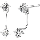 Sterling Silver Double CZ Ear Jacket Front Back Earrings
