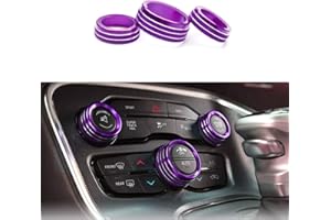 Keptrim Radio AC Knobs Air Conditioner Switch Button for 2015-2020 Dodge Challenger Charger Chrysler 300 300s, for 2013-2018 Ram, Purple Aluminum, 3pcs